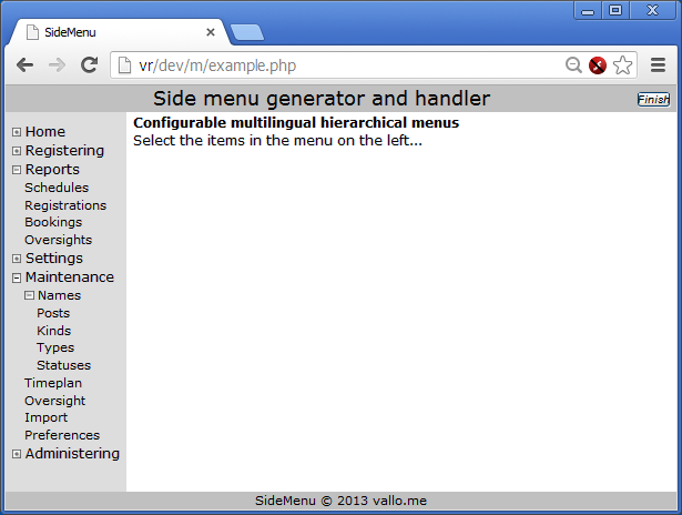 Side menu generator and handler